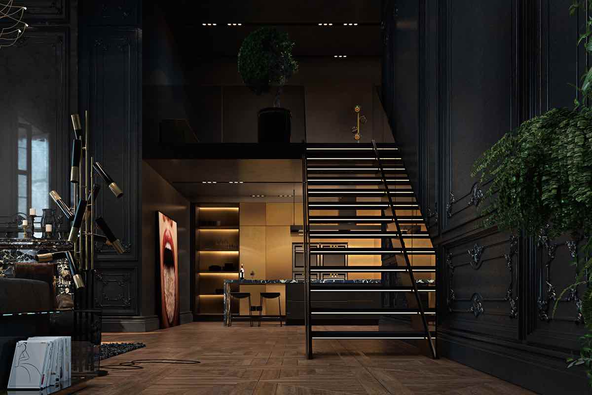 Maisonette Wohnung schwarz gold modern